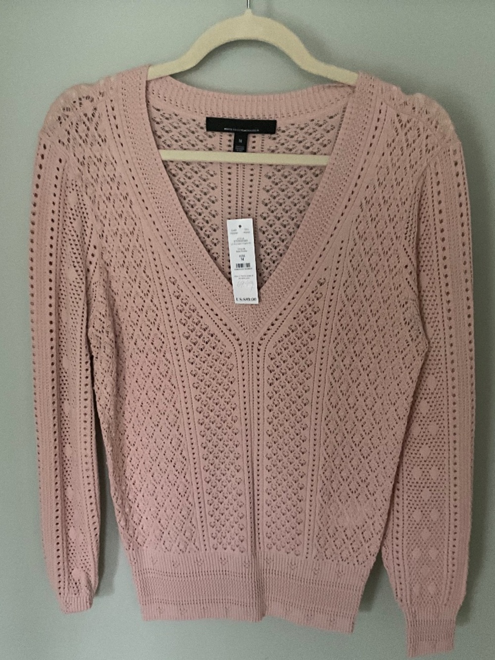 NWT White House Black Market Pink Open Stitch Sweater Medium